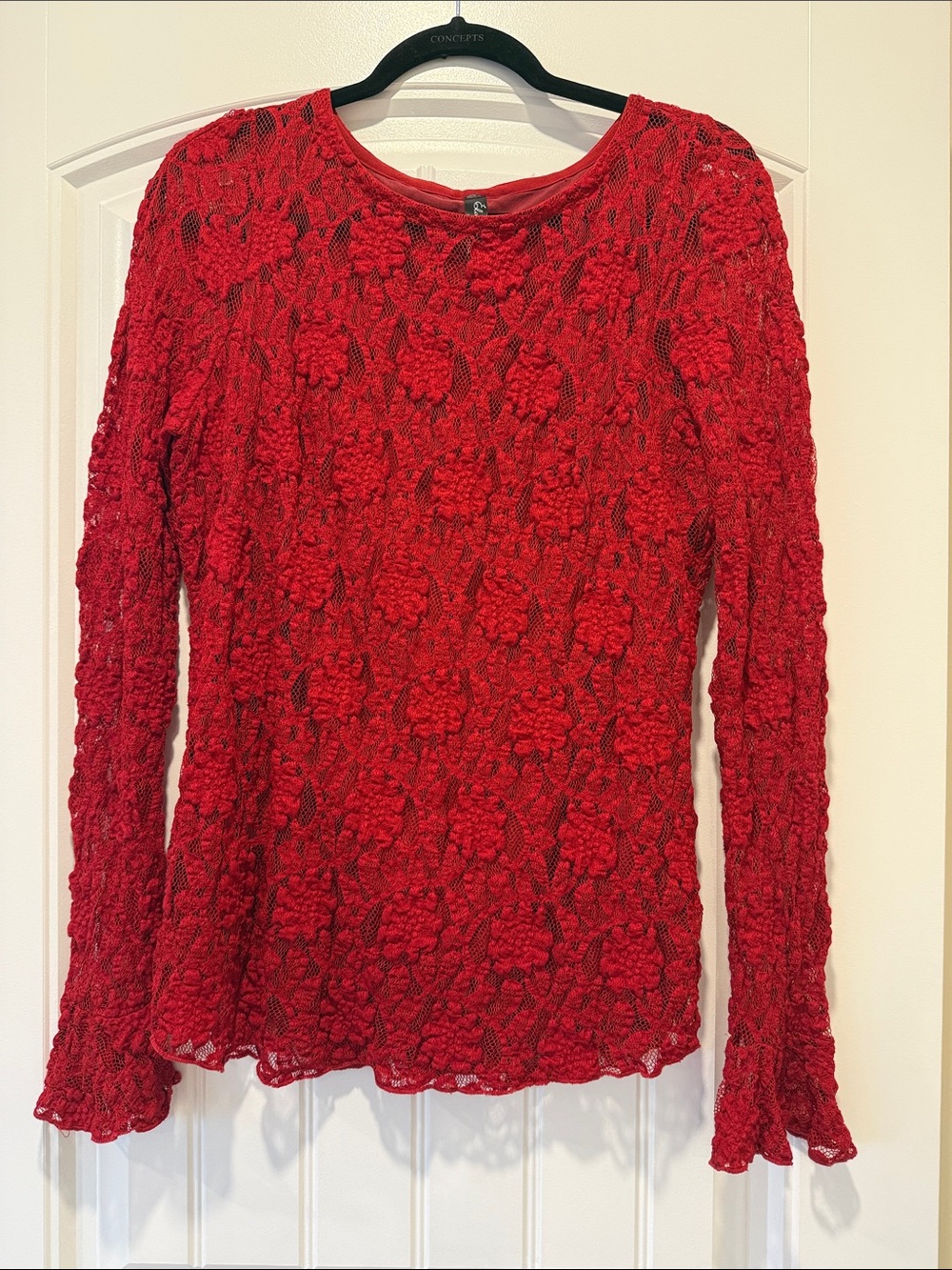 Red Floral Lace Long-Sleeve Tee by (no brand)